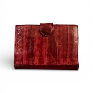 Vintage Genuine Red Eel Skin Wallet | Cash Bi-Fold, 8 Card Slots & Add’l Pockets